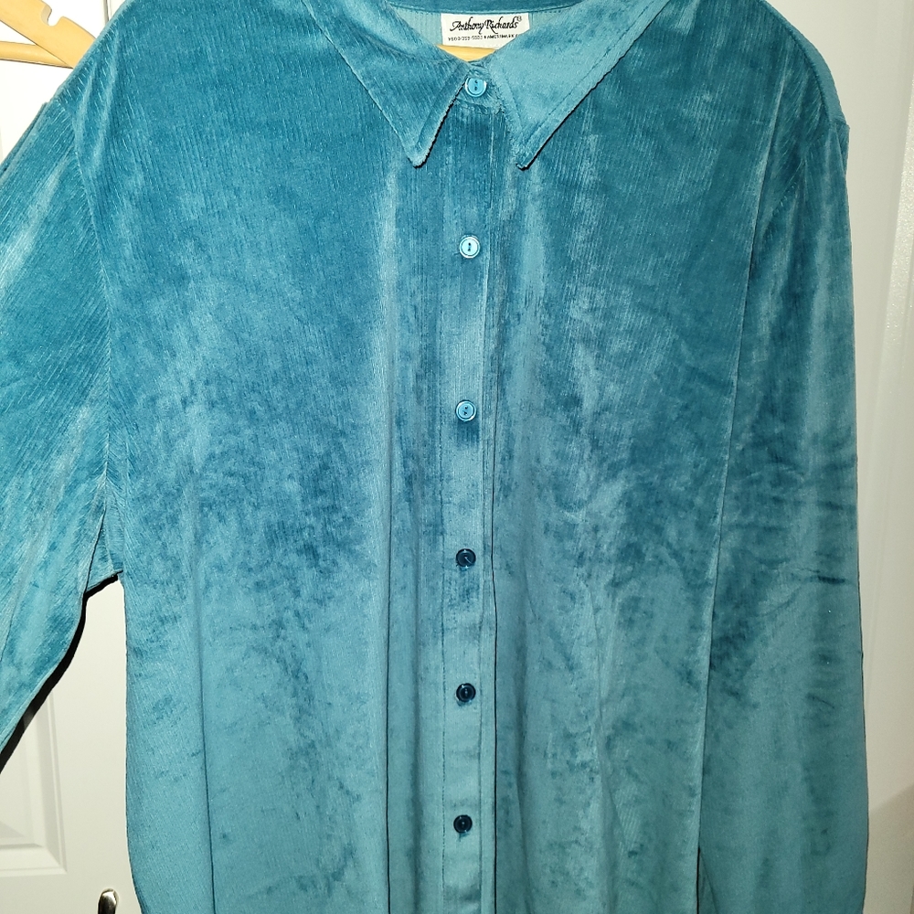Anthony richards teal size 2x corduroy like soft long sleeve button up